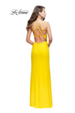 Picture of: Form Fitting Jersey Prom Dress with Side Leg Slit in Yellow, Style: 25725, Detail Picture 5