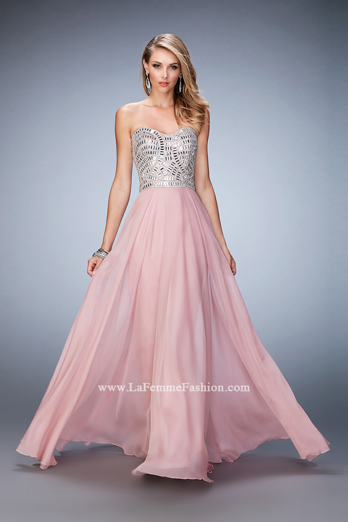 Lacy Dress Pink Beaded Embellished Sweetheart Chiffon Floor Length A-Line Formal Dress, Prom Dress