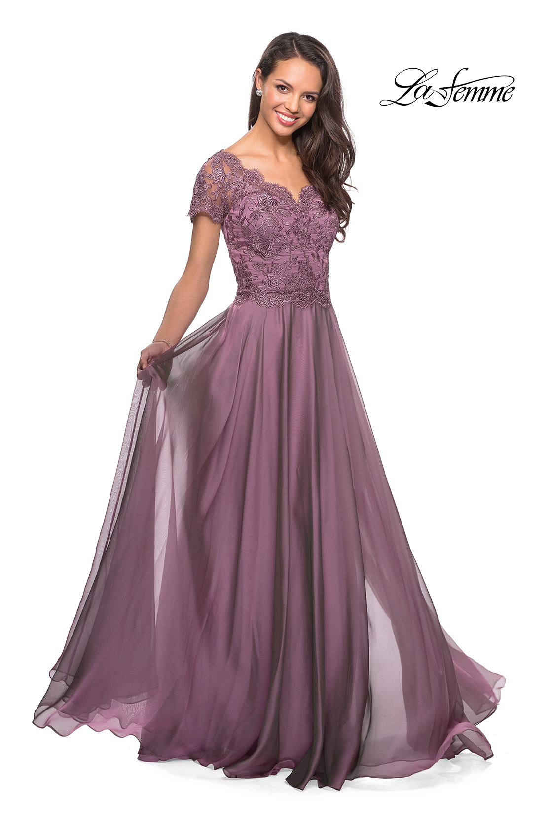 violet chiffon dress