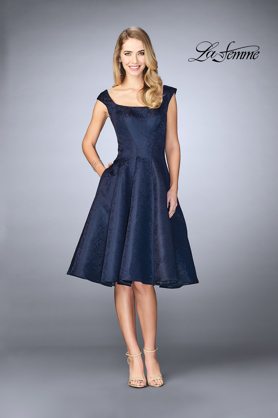 navy blue knee length formal dress