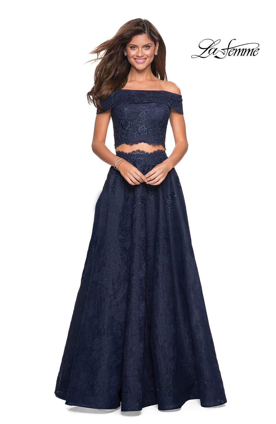 la femme surplice off the shoulder gown