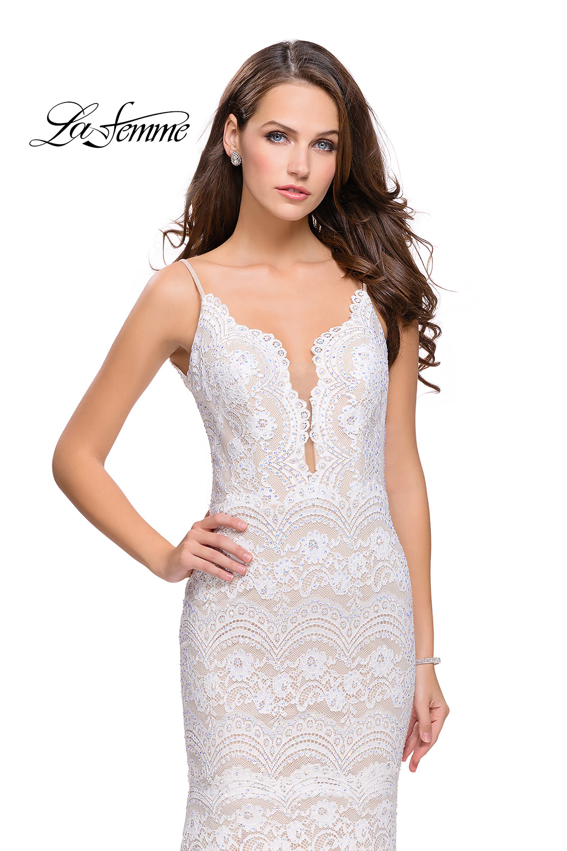 la femme beaded lace sheath dress