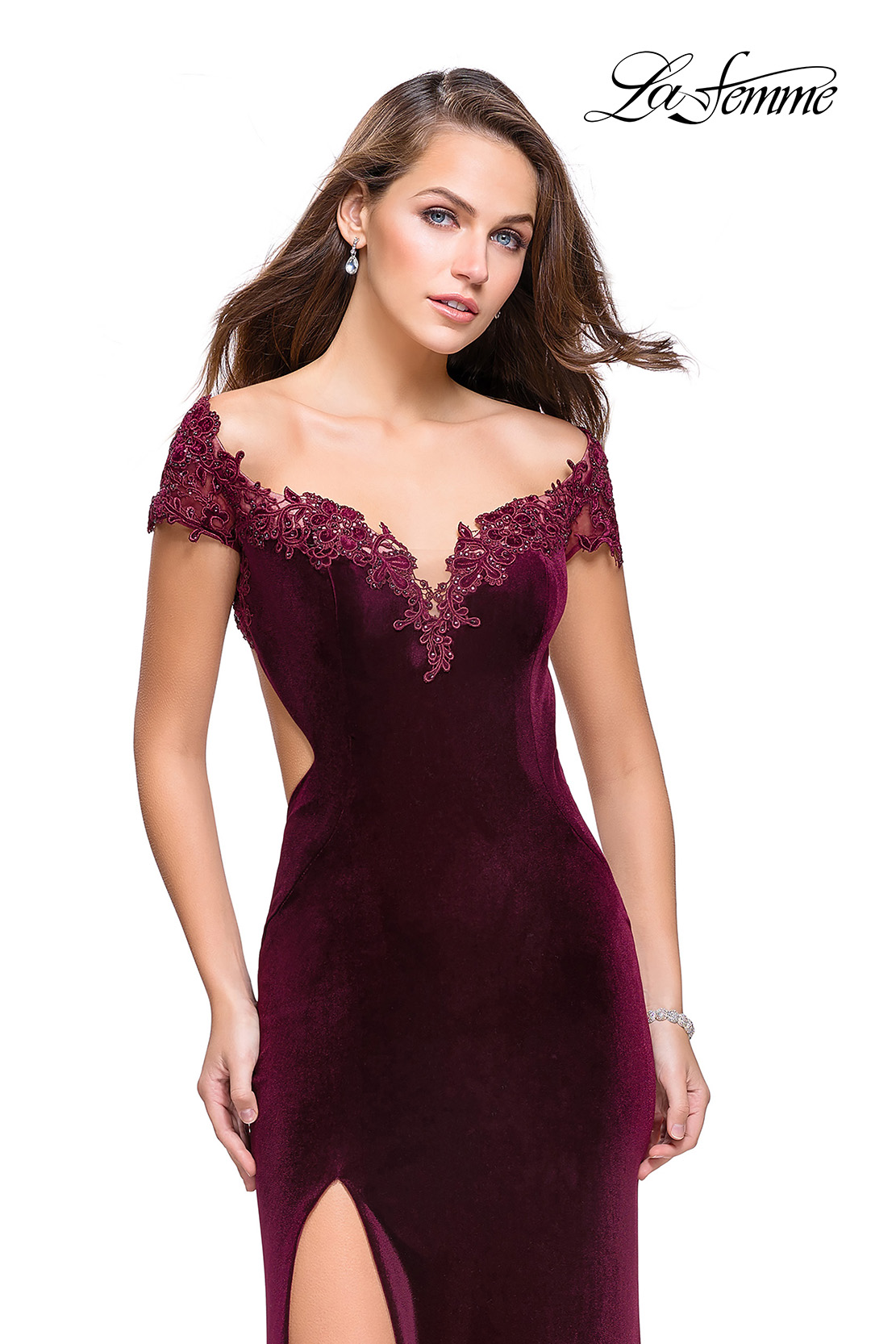 la femme beaded lace sheath dress