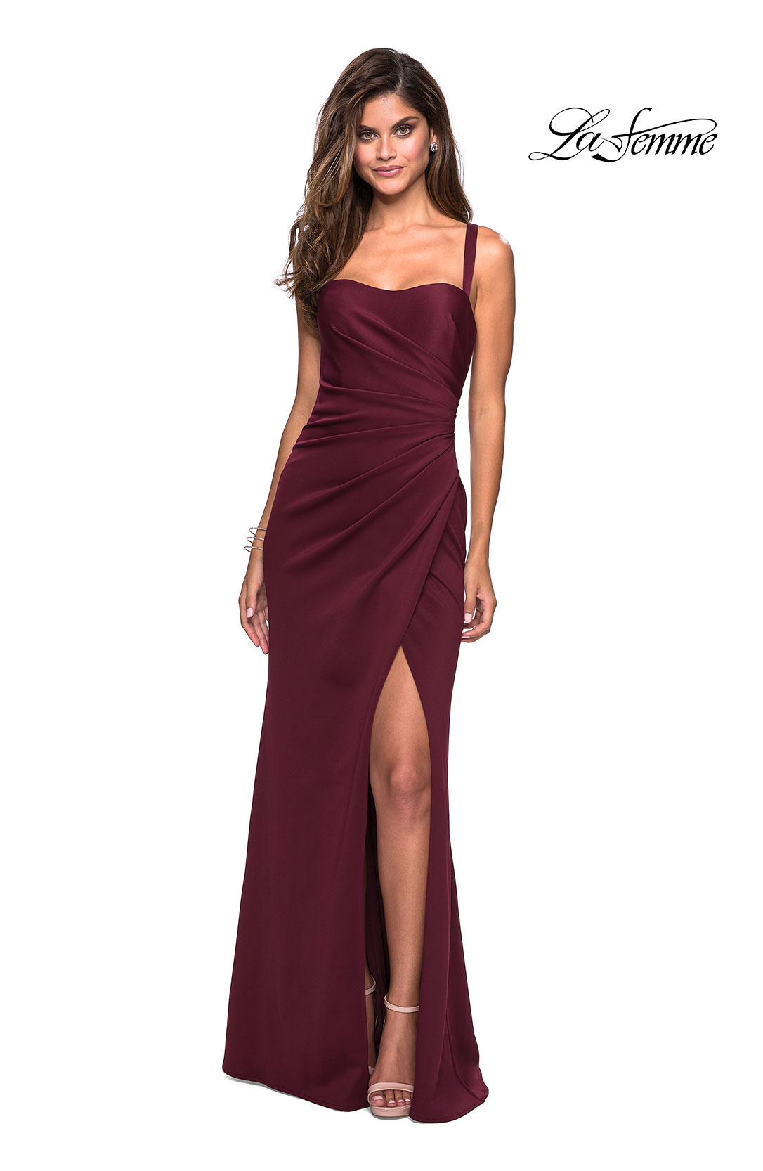 la femme ruched jersey gown