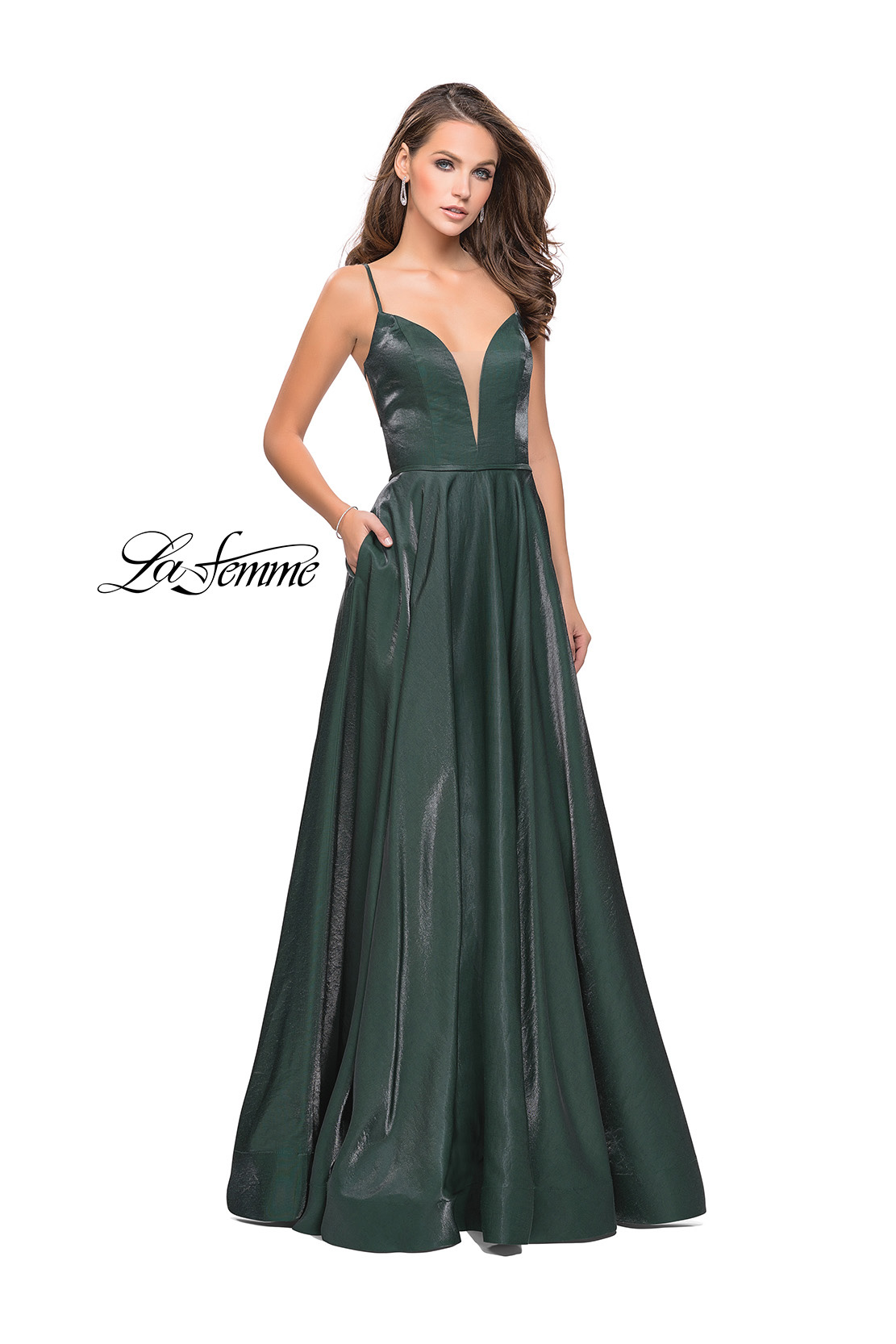 Green La Femme Prom Dress with Ball Gown Skirt