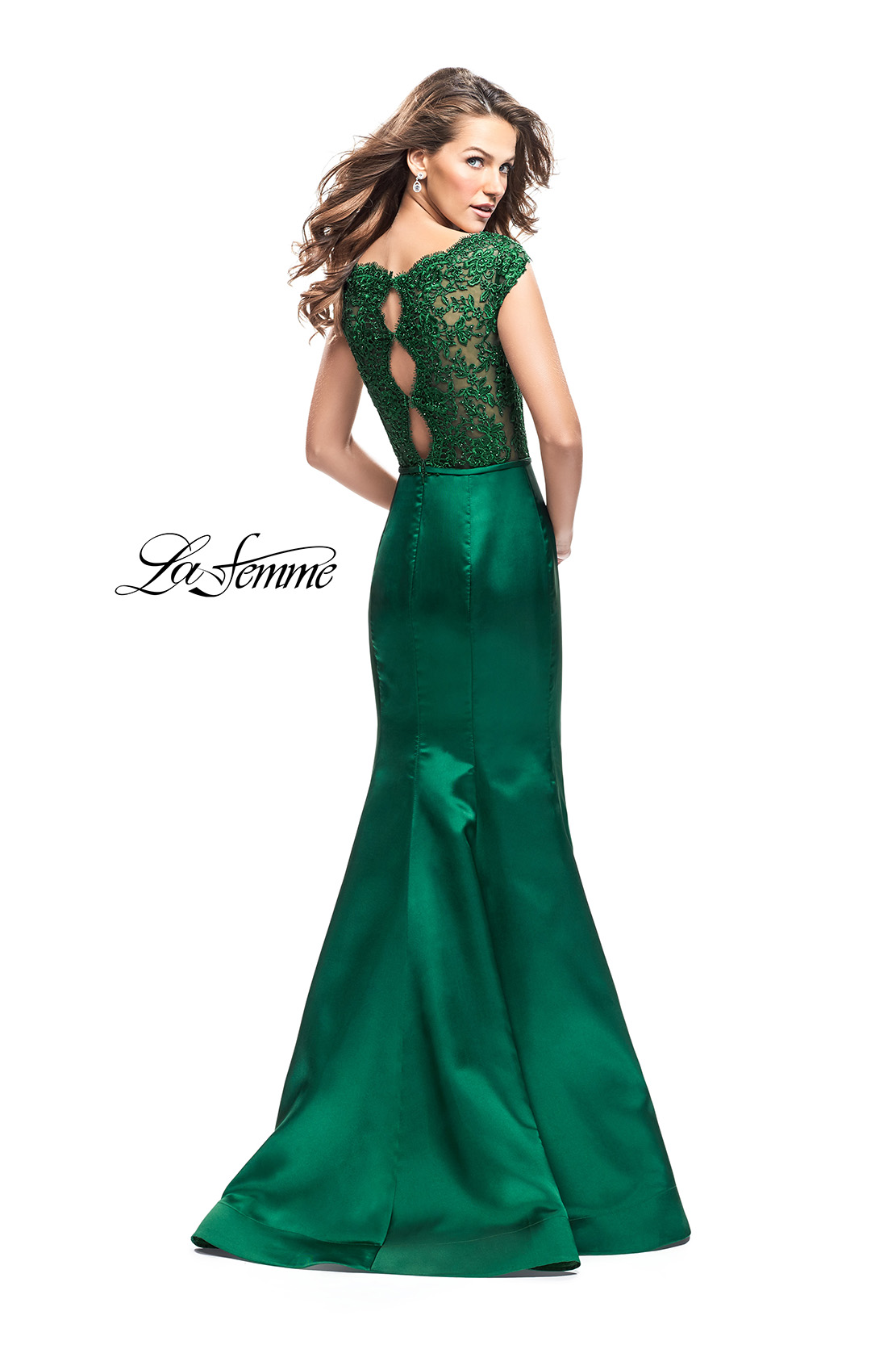 Mermaid Green Prom Dress with Lace Back by La Femme