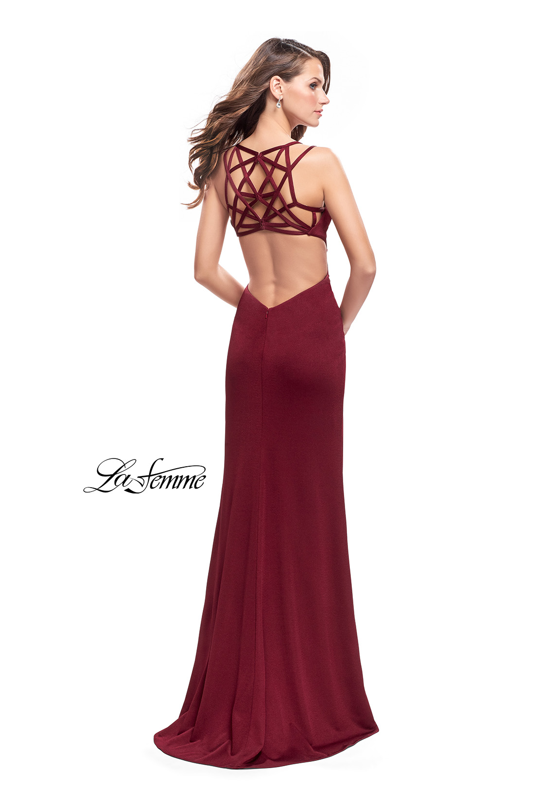 Burgundy Prom Dress with Strappy Back Design