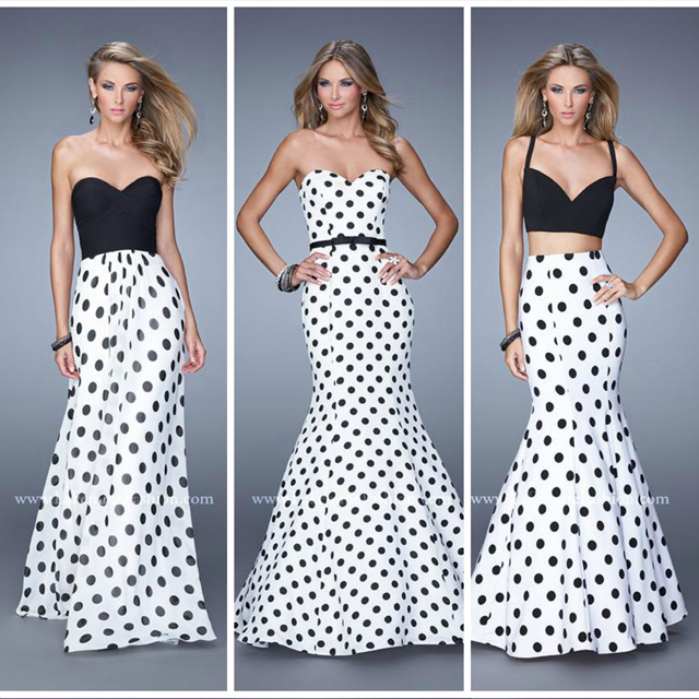 black and white polka dot prom dress