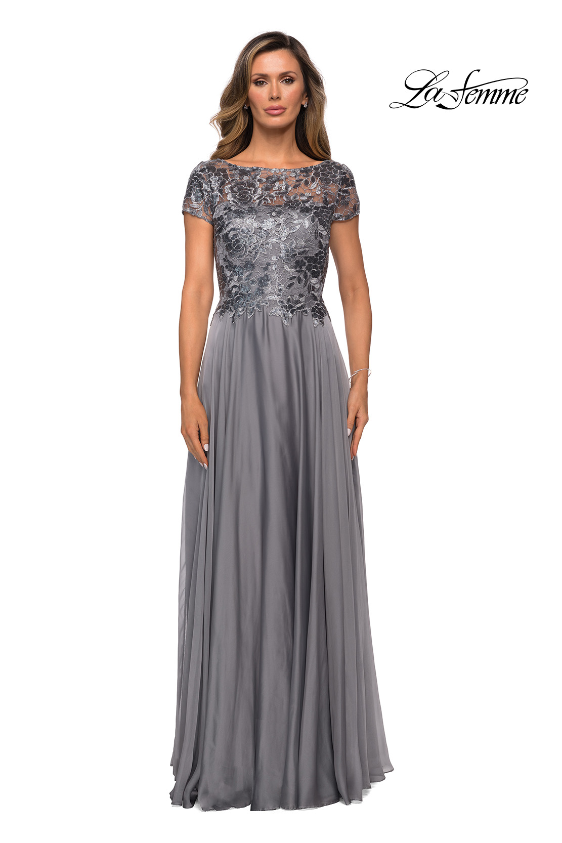 Silver Chiffon and Sequin Mother of the Bride Dress Style 27924