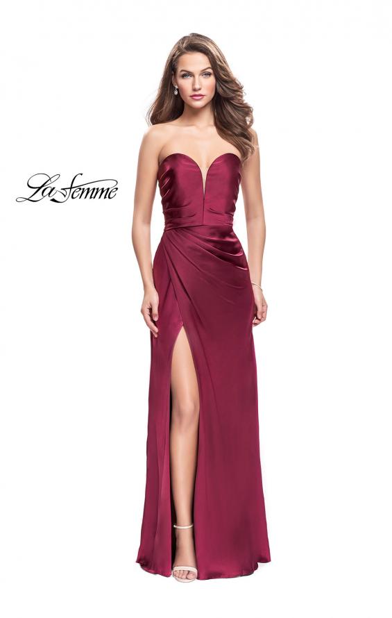 Burgundy Satin Long Dress for Wedding Guest by La Femme Style 26017
