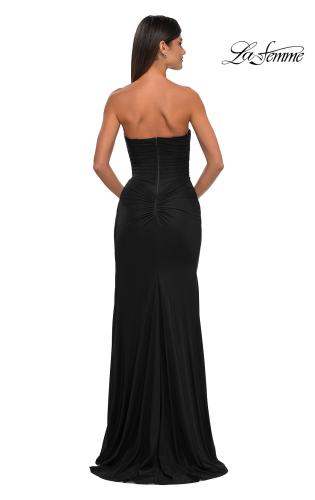 Picture of: Chic Strapless Net Jersey Evening Dress with Slit in Black, Style: 33116, Back Picture
