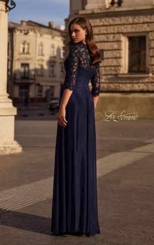 Picture of: Jersey Gown with Knot Detail and Lace Sleeves, Style: 23244, Back Picture