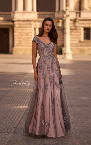 Picture of: Tulle Evening Gown with Embroidery and Cap Sleeves, Style: 23449, Main Picture