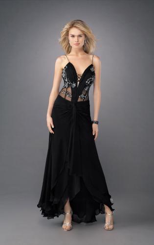 Picture of: Sultry V Neck Embroidered Prom Dress with Layered Skirt in Black, Style: 11704, Main Picture