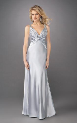 Picture of: Ruched Bodice A Line Prom Dress with Beaded Straps in Silver, Style: 12396, Main Picture