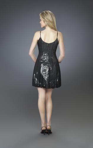 Picture of: Short Sequined Cocktail Dress with Bubble Skirt in Black, Style: 14021, Back Picture