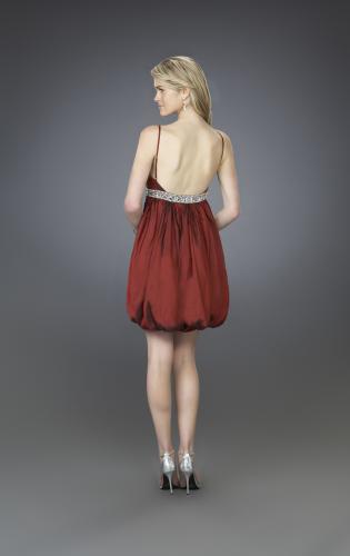 Picture of: Short Cocktail Dress with Bubble Skirt and Beaded Belt in Red, Style: 14051, Back Picture