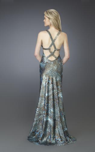 Picture of: Printed V Neck Dress with Thigh High Slit in Multi, Style: 14148, Back Picture