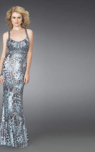 Picture of: Printed Scoop Neck Prom Dress with Open Crossed Back in Multi, Style: 14185, Main Picture