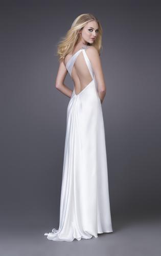 Picture of: One Shoulder Satin Prom Gown with Front Slit in White, Style: 14277, Main Picture