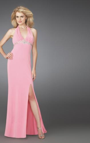Picture of: Prom Dress with Beaded Belt and Thigh High Slit in Pink, Style: 14389, Main Picture