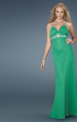 Picture of: Halter Prom Gown with Beaded Straps and Belt in Green, Style: 14452, Main Picture