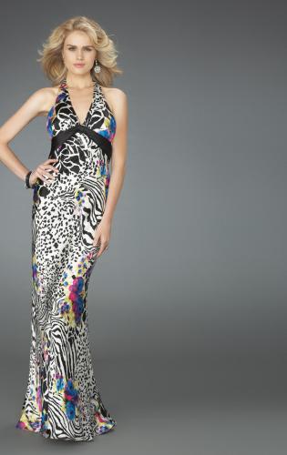 Picture of: Long Printed Halter Prom Dress with Train in Multi, Style: 14587, Main Picture