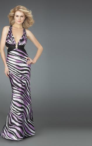 Picture of: Zebra Print Prom Dress with Deep V Neck in Purple, Style: 14588, Detail Picture 1