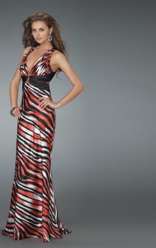 Picture of: Zebra Print Prom Dress with Deep V Neck in Red, Style: 14588, Detail Picture 2