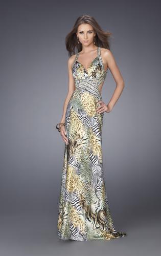 Picture of: Multi Animal Print Dress with Beaded X Back in Yellow, Style: 14992, Main Picture