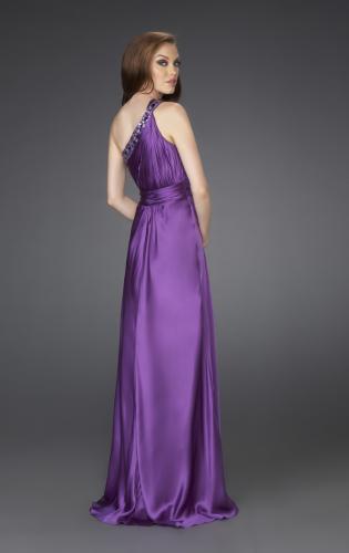 Picture of: One Shoulder Gown with Beading and Pleated Bodice in Purple, Style: 15158, Back Picture