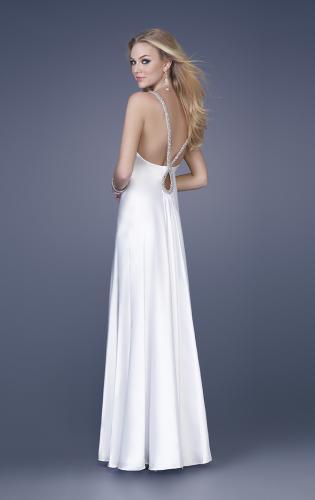 Picture of: Satin Dress with Beaded Straps and Low Beaded Back in White, Style: 15179, Main Picture