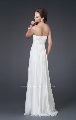 Picture of: Strapless Gown with Ruched Bodice and Beaded Waist in White, Style: 15282, Back Picture