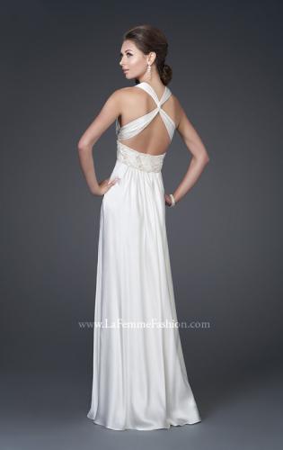 Picture of: V Neckline Gown with Pleated Bust and Beading in White, Style: 15418, Back Picture