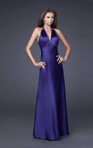 Picture of: Sleek Satin V Neck Prom Dress with Beaded Back in Purple, Style: 15801, Main Picture