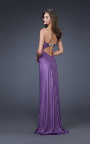 Picture of: Sweetheart Neckline Pleated Gown with Crystal Brooch in Purple, Style: 16087, Back Picture
