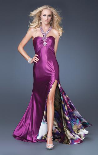 Picture of: Satin A-line Dress with Beaded Halter Straps and Train in Purple, Style: 16110, Main Picture