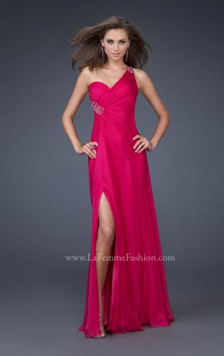 Picture of: One Shoulder Chiffon Gown with Beading and Gatherings in Fuchsia, Style: 16206, Main Picture
