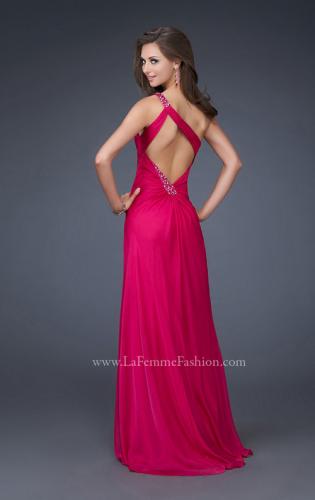 Picture of: One Shoulder Chiffon Gown with Beading and Gatherings in Fuchsia, Style: 16206, Back Picture