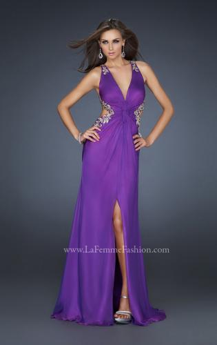 Picture of: V Neck Chiffon Gown with Hand Painted Leaf Pattern in Purple, Style: 16288, Main Picture