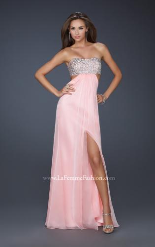 Picture of: Strapless Chiffon Gown with Beaded Bodice in Peach, Style: 16291, Detail Picture 1