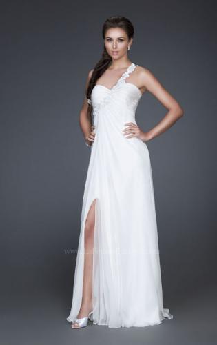 Picture of: Ruched Bust Prom Dress with Beaded Floral Strap in White, Style: 16760, Main Picture