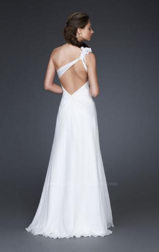 Picture of: Floral Embellished One Shoulder Silk Prom Gown in White, Style: 16772, Back Picture