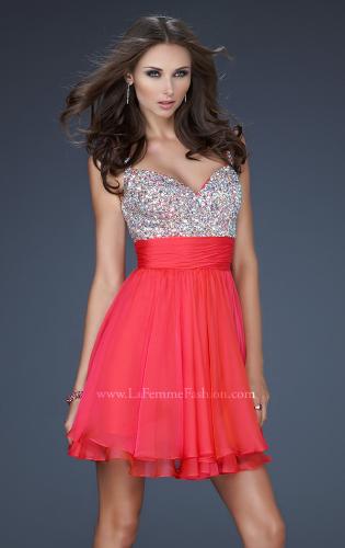 Picture of: Short Dress with Fully Embellished Top and Tulle in Red, Style: 16813, Detail Picture 5