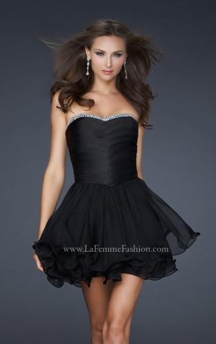 Picture of: Short Satin and Chiffon Dress with Rhinestone Top in Black, Style: 17054, Main Picture