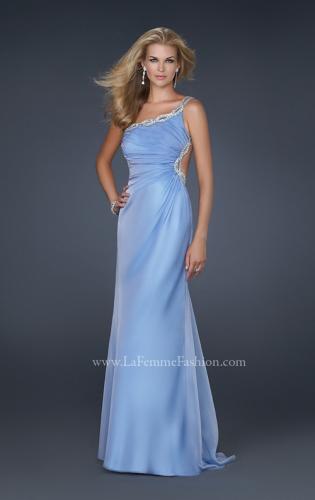 Picture of: One Shoulder Chiffon Gown with Open Back in Blue, Style: 17162, Main Picture