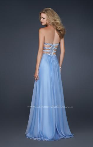 Picture of: Chiffon Prom Dress with Multiple Straps and Beading in Blue, Style: 17203, Back Picture