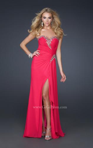 Picture of: Chiffon Prom Dress with Accent Beading and Side Slit in Red, Style: 17380, Main Picture