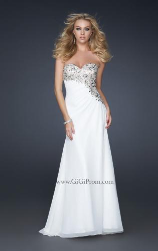 Picture of: Strapless Chiffon Prom Gown with Gathering and Beads in White, Style: 17424, Main Picture