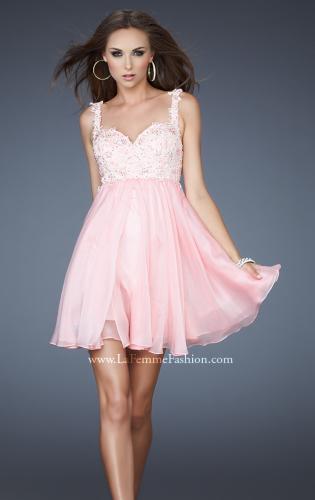 Picture of: Chiffon Cocktail Dress with Lace Bust Embellishment in Pink, Style: 17446, Detail Picture 1